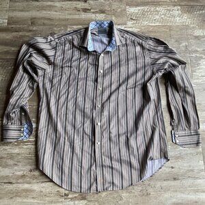 Thomas Dean Dress Shirt Cotton Striped Pattern Long Sleeve Men’s Large